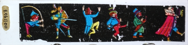 Six figures moving or dancing