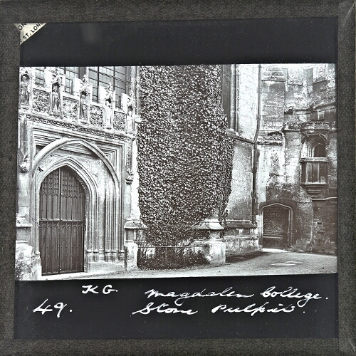 Magdalen College, West Door of Chapel, and Stone Pulpit
