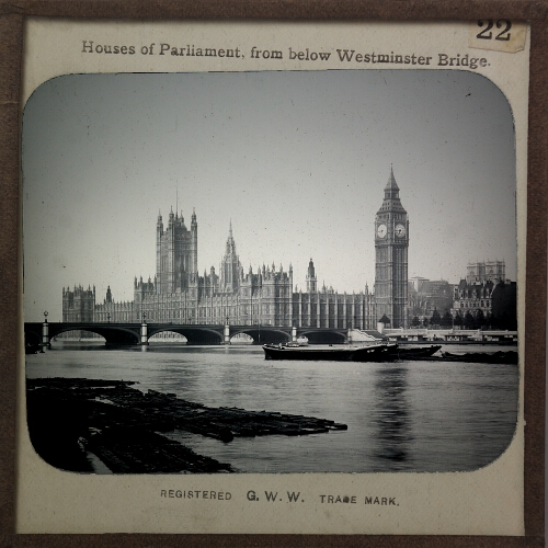 Houses of Parliament, from below Westminster Bridge