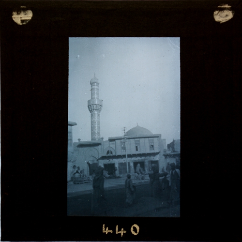 Street scene with minaret in background