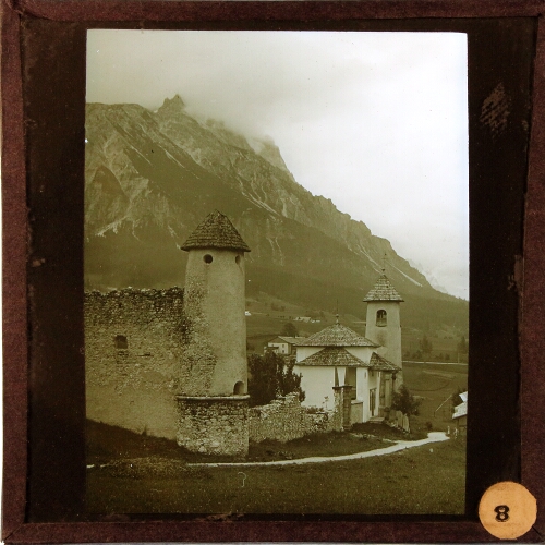 Monastery or similar building in mountainous landscape