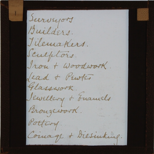 Handwritten list of occupations