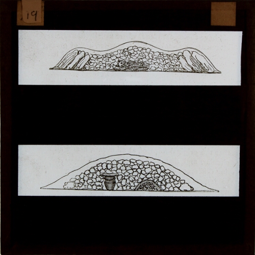 Two cross-sectional drawings of burial mounds