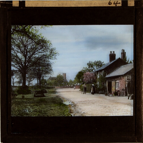 Lane with cottages and Christ Church, Woodford