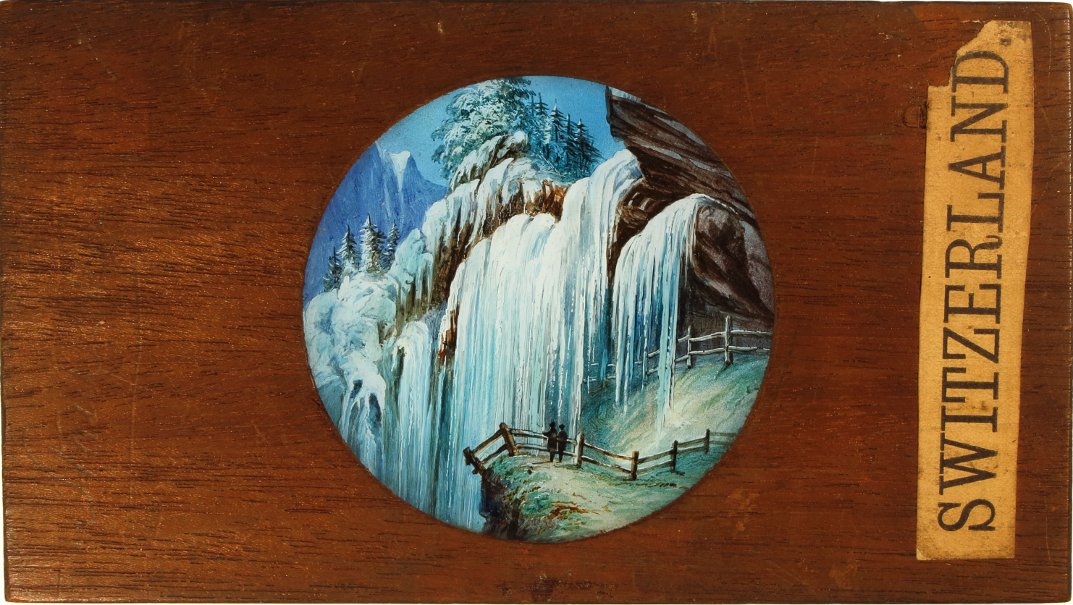 Frozen waterfall in mountains – secondary view of slide