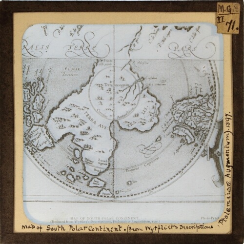 Map of South Polar Continent (from Wytfliet's Descriptionis Ptolemaicae Augmentum), 1597