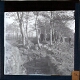 Group of men among trees with trench in foreground – Digital inversion of negative
