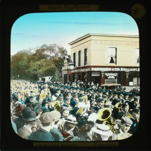 Slide showing military band parade