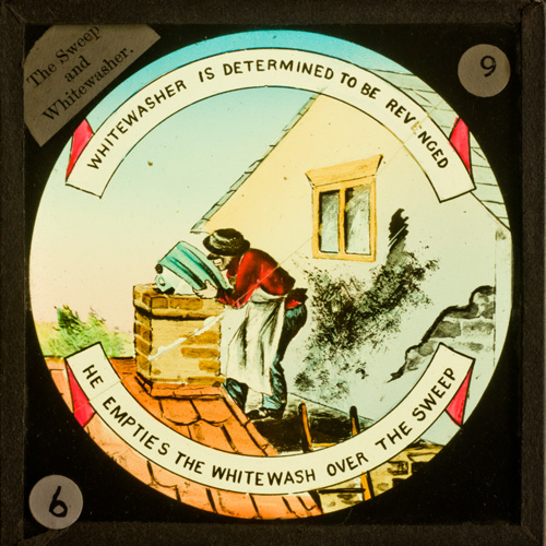 Whitewasher, determined to be revenged, empties the whitewash down the chimney over the sweep– primary version