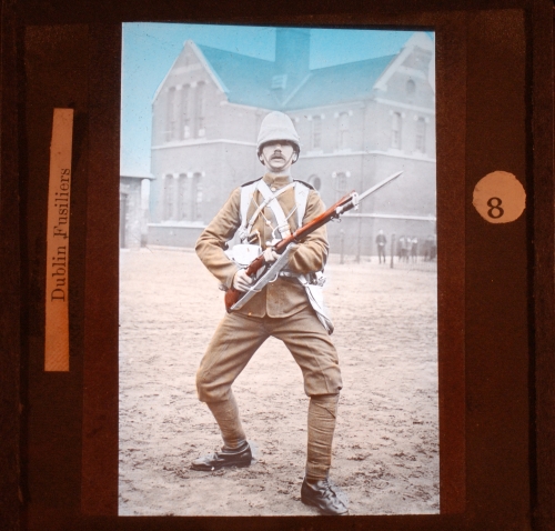 Slide showing soldier to illustrate song