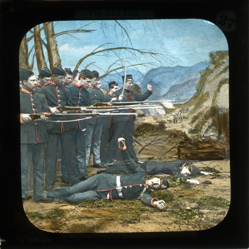 The Confederate lines opened fire. Several soldiers were killed