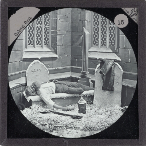 Lying at full length on the tombstone– alternative version