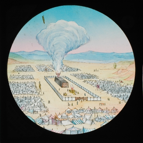 The encampment by day, overshadowed by a pillar of cloud– primary version