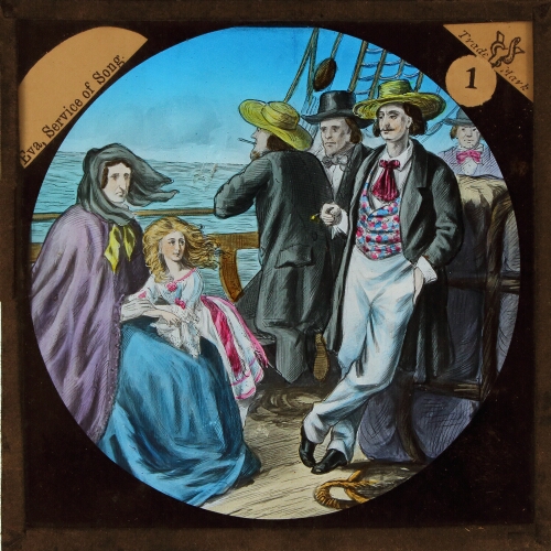 Illustration, St Clair, Eva, and Miss Ophelia on the steamer