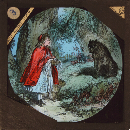 Red Riding Hood talking to the Wolf