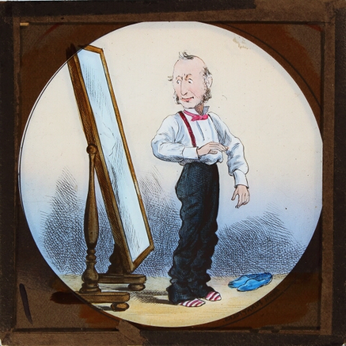 Mr Spriggings orders a new pair of trousers for his Club Dinner, but they are a little too long – secondary view of slide