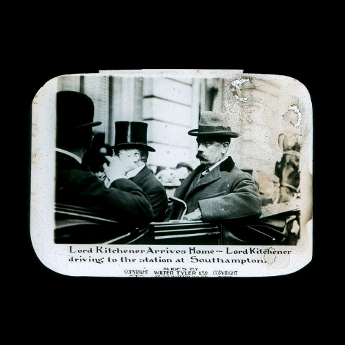 Lord Kitchener Arrives Home -- Lord Kitchener driving to station at Southampton