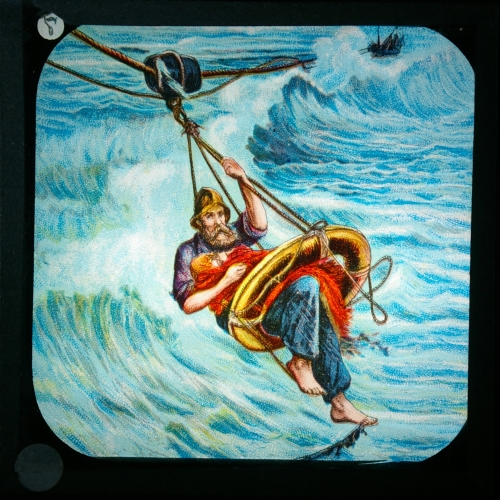 Slide showing rescue by lifeboatman
