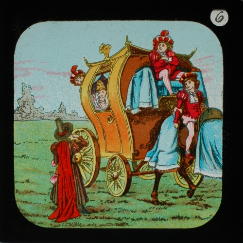 Then she kissed her kind godmother, stepped into her grand carriage, and drove off gaily
