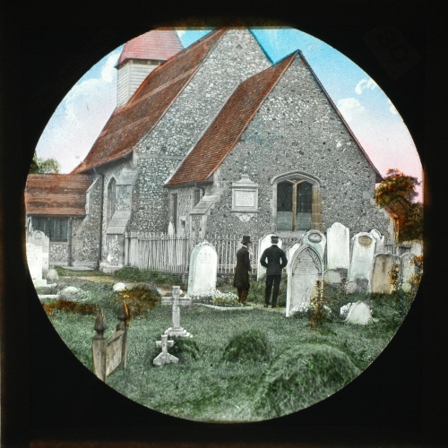 Hubert and his father in the churchyard