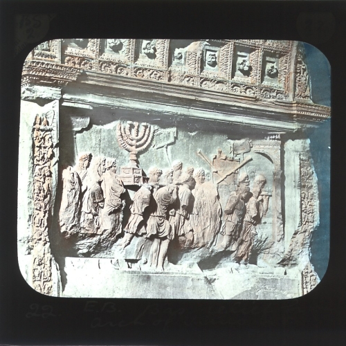 Bas-relief from the Arch of Titus at Rome, showing the Golden Candlestick and Table of Shewbread taken from the Temple at Jerusalem