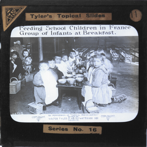Feeding School Children in France -- Group of Infants at Breakfast