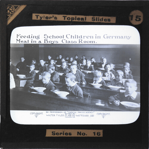 Feeding School Children in Germany -- Meal in a Boys Class Room