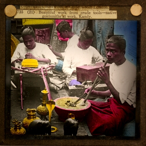 Beautiful work from crude tools -- native goldsmiths at work, Kandy