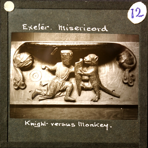 Exeter Misericord -- Knight versus Monkey