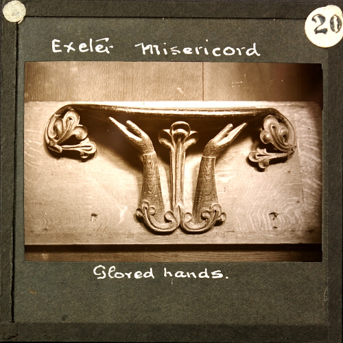Exeter Misericord -- Gloved hands