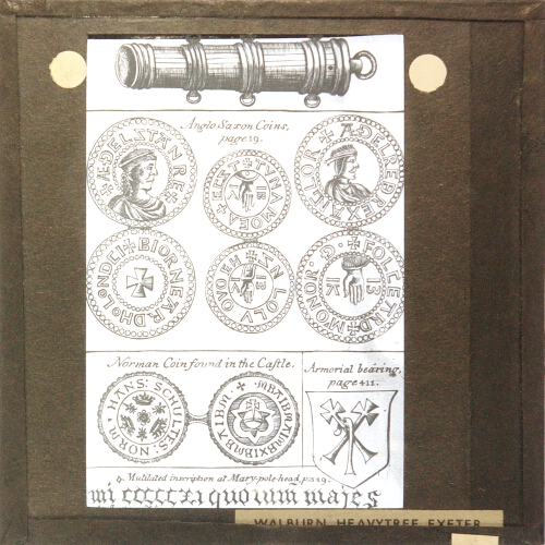 Drawings of old coins found in Exeter