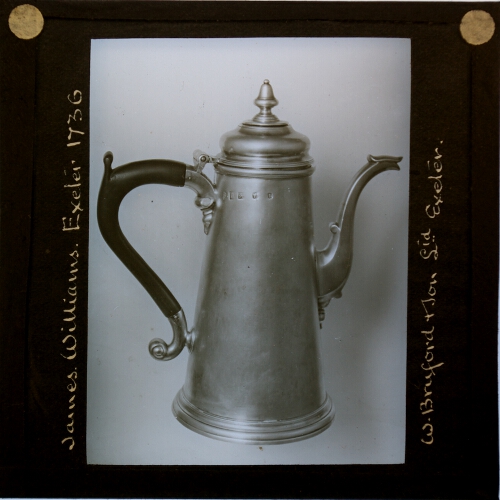 Coffee pot made by James Williams, Exeter, 1736