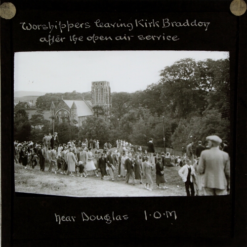 Worshippers leaving Kirk Braddon after the open air service