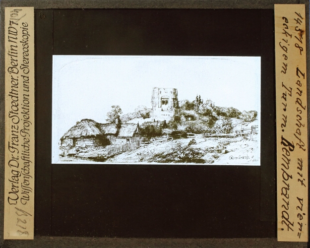 Rembrandt, Landschaft mit viereckigem Turm.