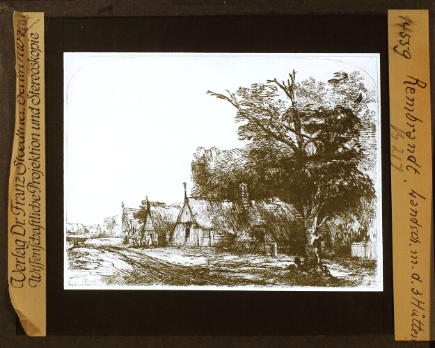 Rembrandt, Landschaft mit drei Hütten.
