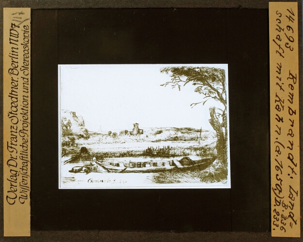 Rembrandt, Landschaft mit Kahn.