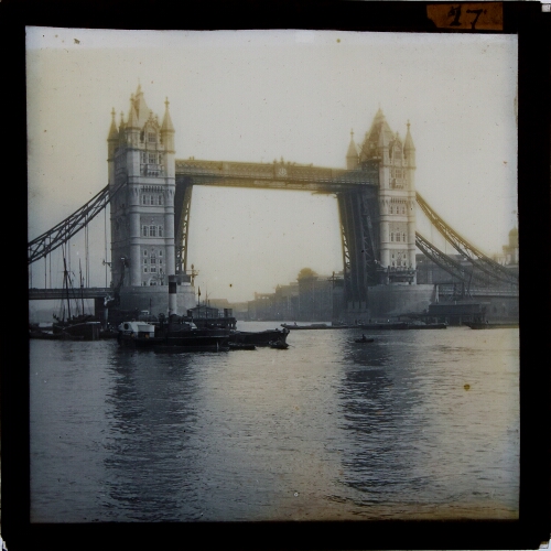 Tower Bridge, London, with bascules raised