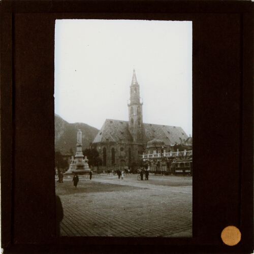 Large church in square in unidentified town