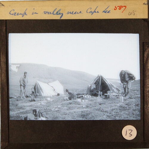 Camp in valley near Cape Lee.