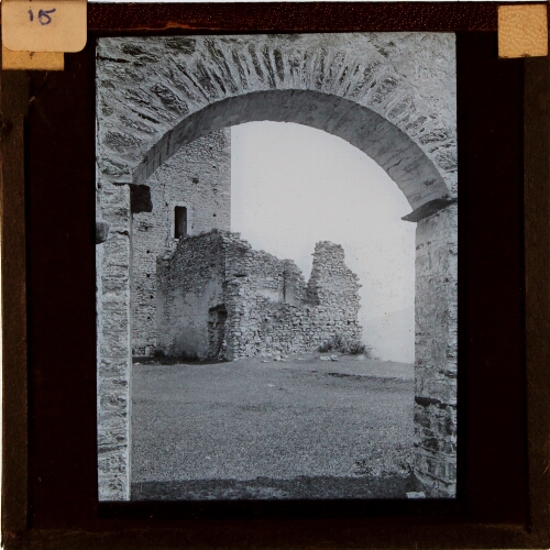 Unidentified castle ruins seen through archway