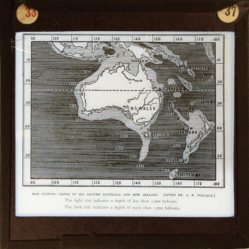 Map of sea-depths around Australia and New Zealand