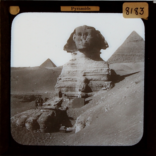 The Sphinx, with view of the Pyramids of Chepren and Menkaura