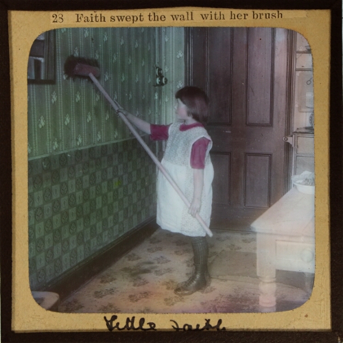 Faith swept the wall with her brush