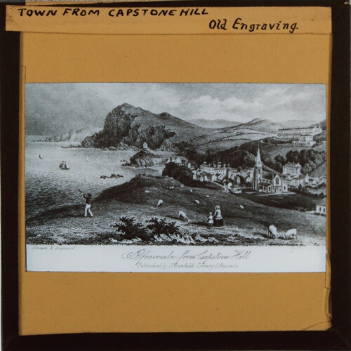 Town from Capstone Hill, old engraving