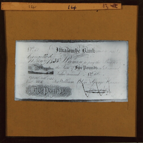 Five pound note issued by Ilfracombe Bank