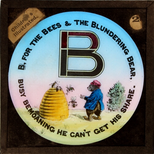 B, for the Bees and the Blundering Bear, / busy bemoaning he can't get his share