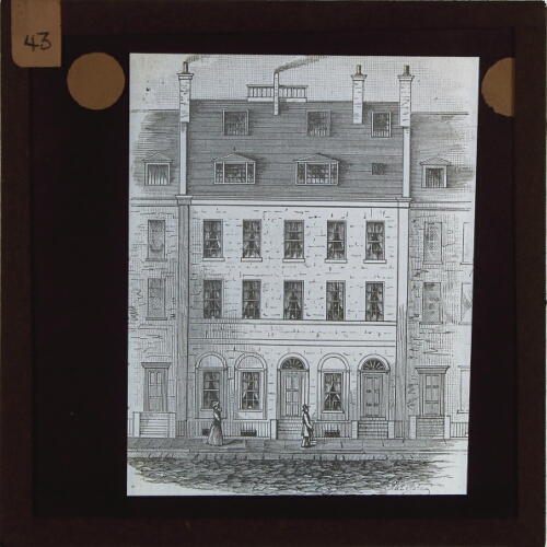 Drawing of house in city street