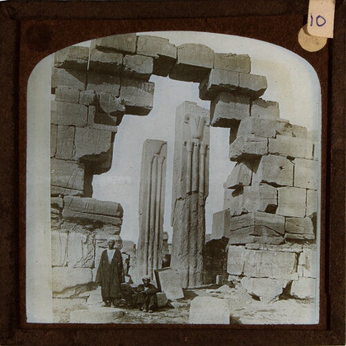 Two men posing in ruins of ancient Egyptian temple