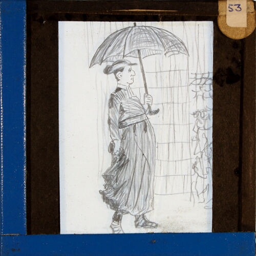 Cartoon sketch of priest holding umbrella