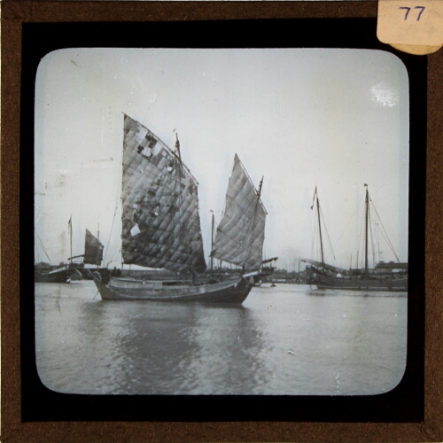 Oriental sailing ships in harbour